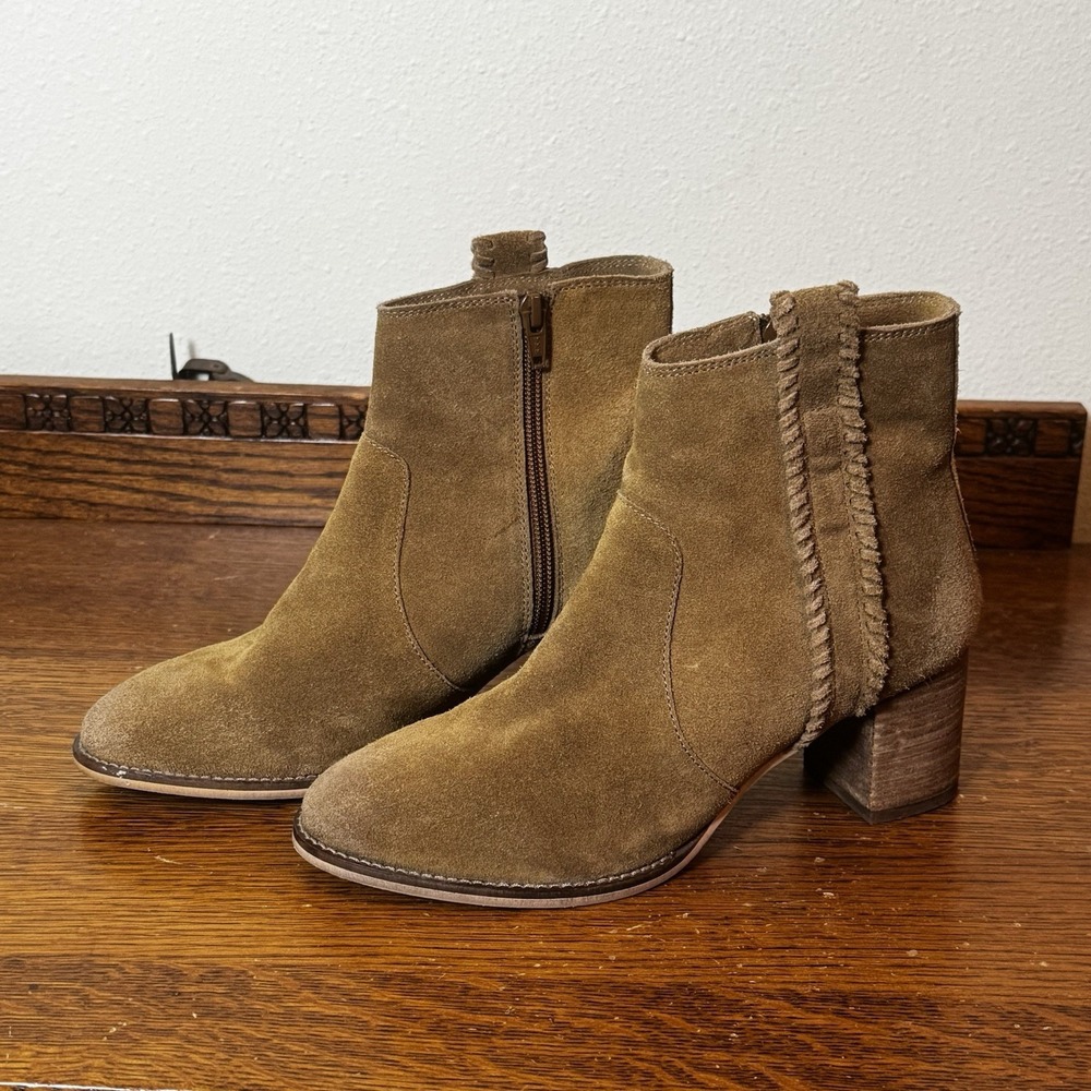Naughty Monkey Women's Ankle Booties 7.5 Brown Suede Block‎ Heal Side Zip Aztec